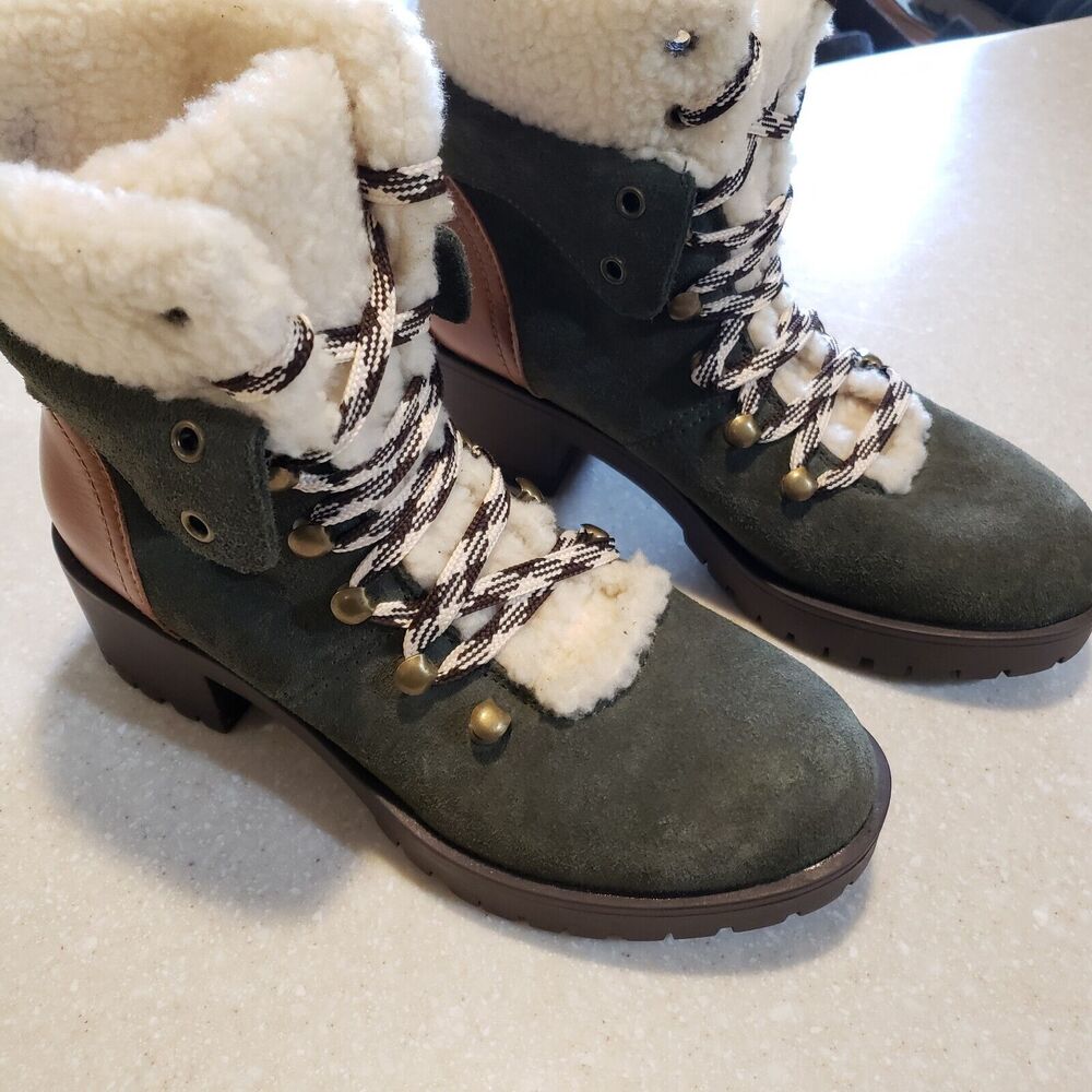 Skechers Air Cooled Memory Foam Lace Up Suede Leather Boots Green Size 5